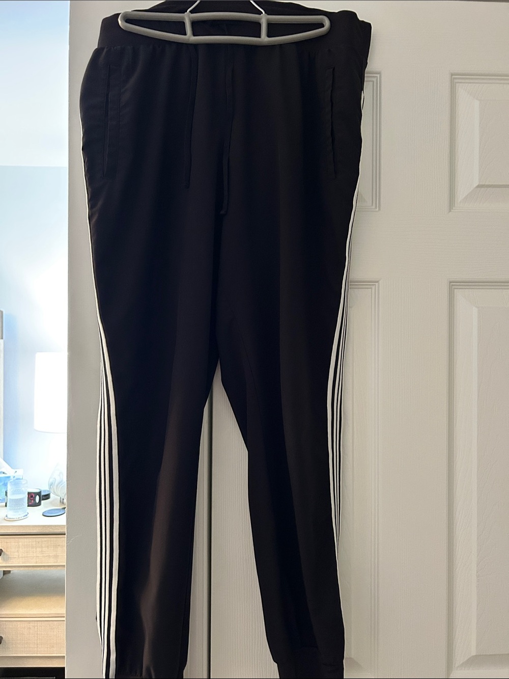 Black Women’s Athletic Track Pants with White Side Stripes
